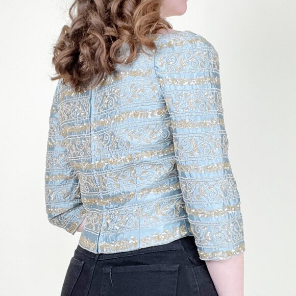 Naeem Khan 100% Silk Beaded Top Blouse Romantic Whimsigoth Medieval Renaissance - Picture 2 of 10